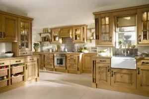 66 European style oak timber kitchen cabinets