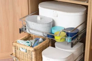 pull-out bedroom cabinet organiser with stainless steel frame