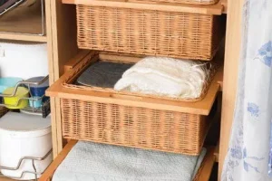 wicker basket storage for towels and linens