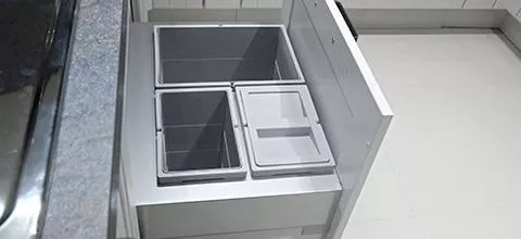 kitchen cabinet with pullout storage bin