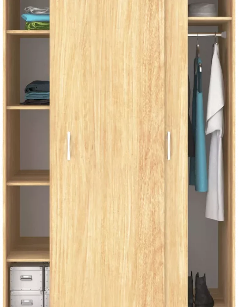 wardrobe cabinet with wood finish sliding doors